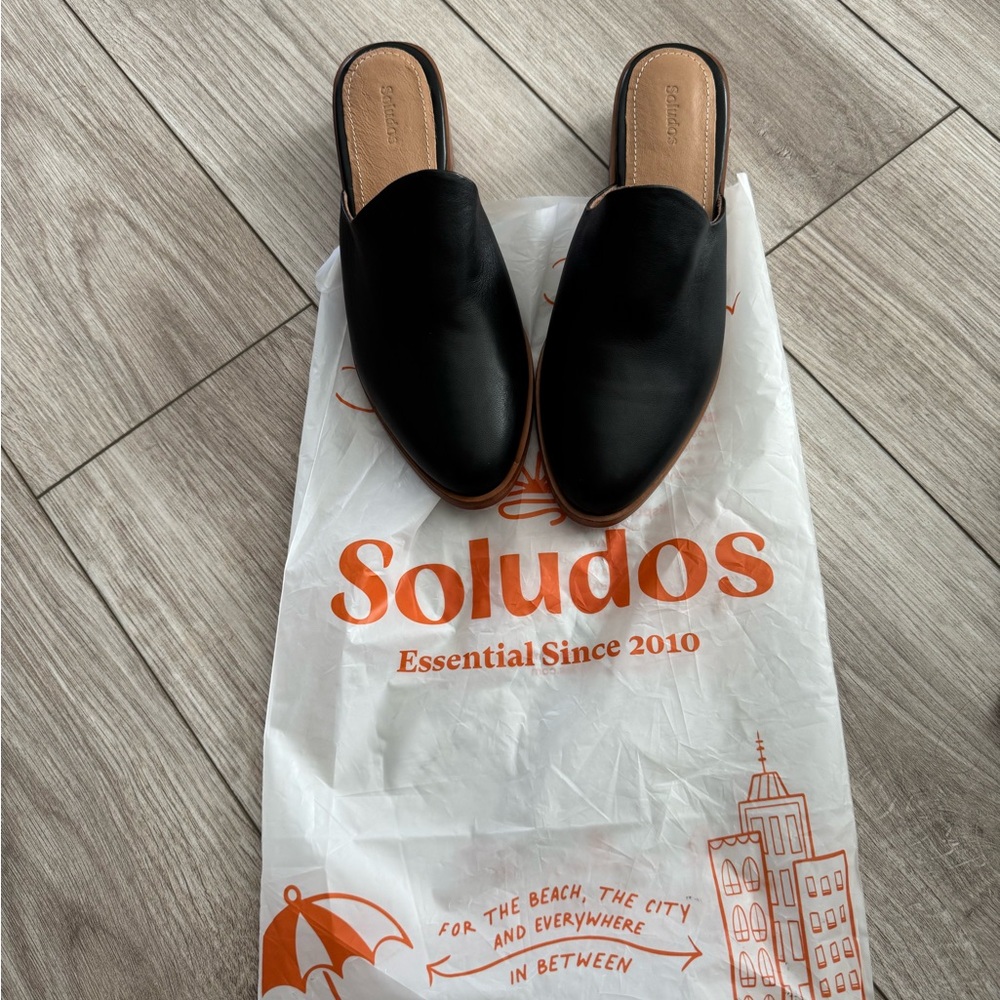 Soludos Black Leather Slip-On Shoes